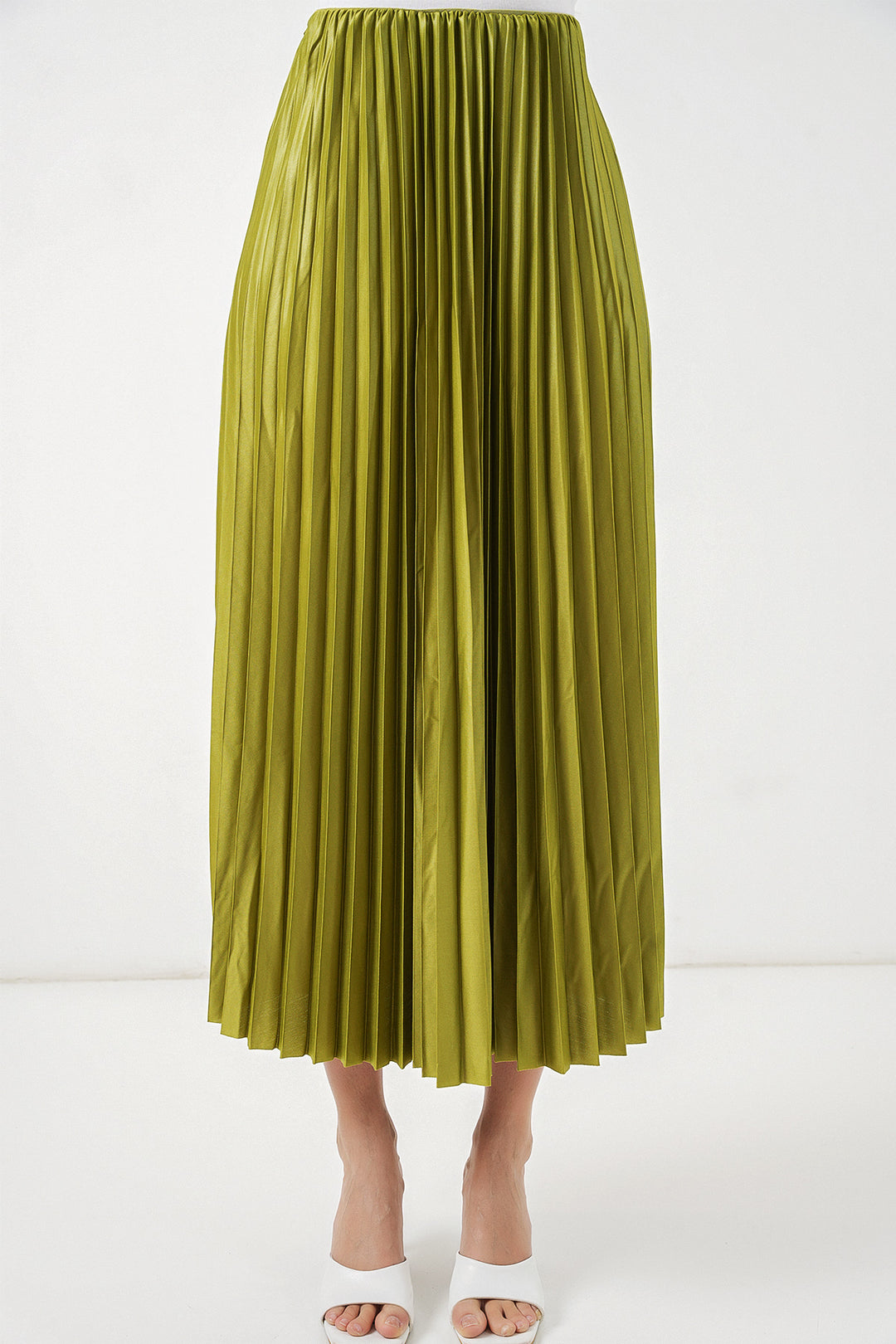 Bigdart Jupe plissée en simili cuir 8009 - Vert huile