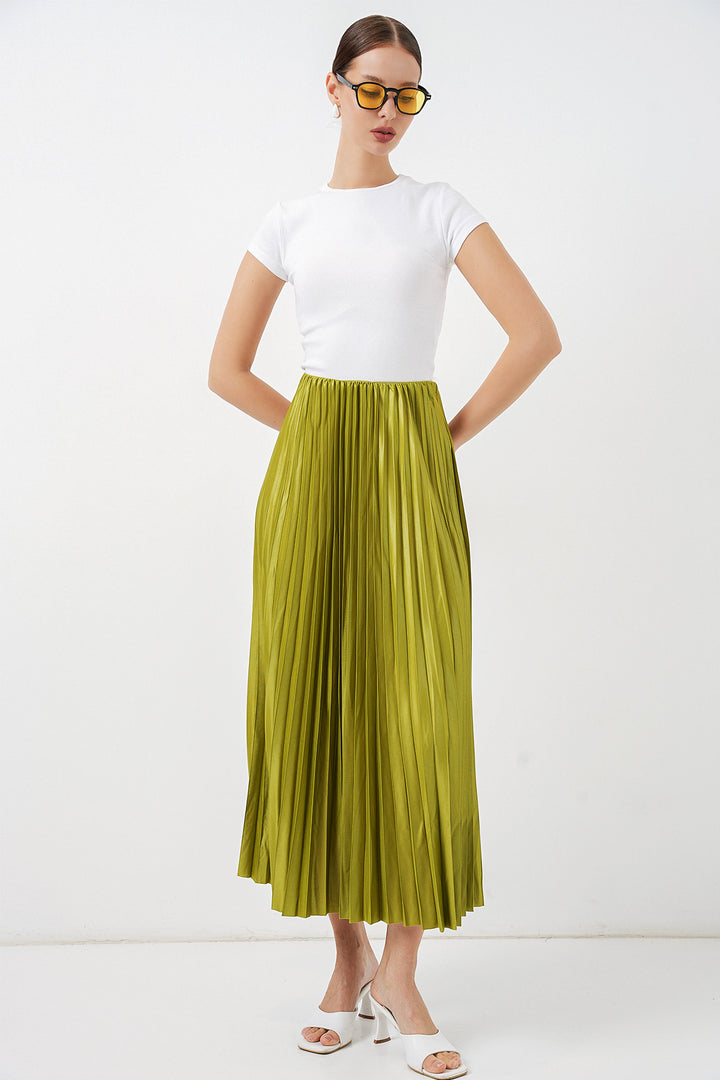 Bigdart Jupe plissée en simili cuir 8009 - Vert huile