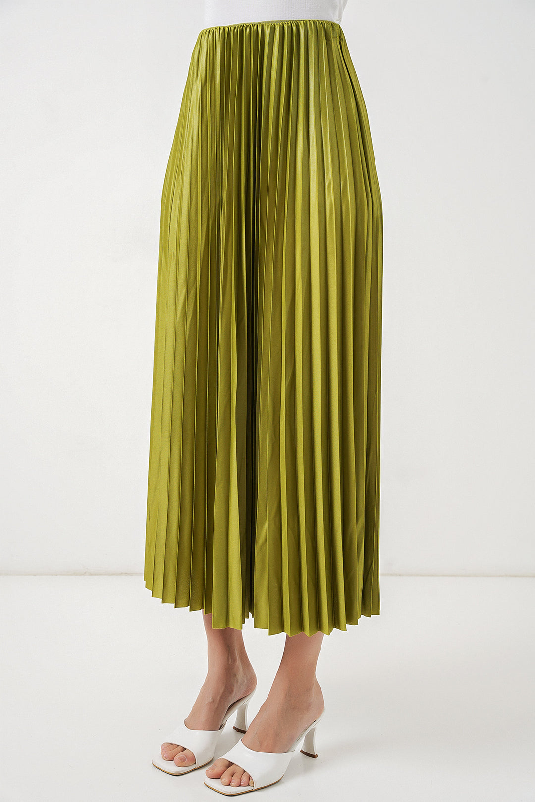 Bigdart Jupe plissée en simili cuir 8009 - Vert huile