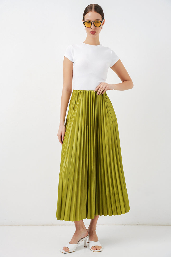 Bigdart Jupe plissée en simili cuir 8009 - Vert huile
