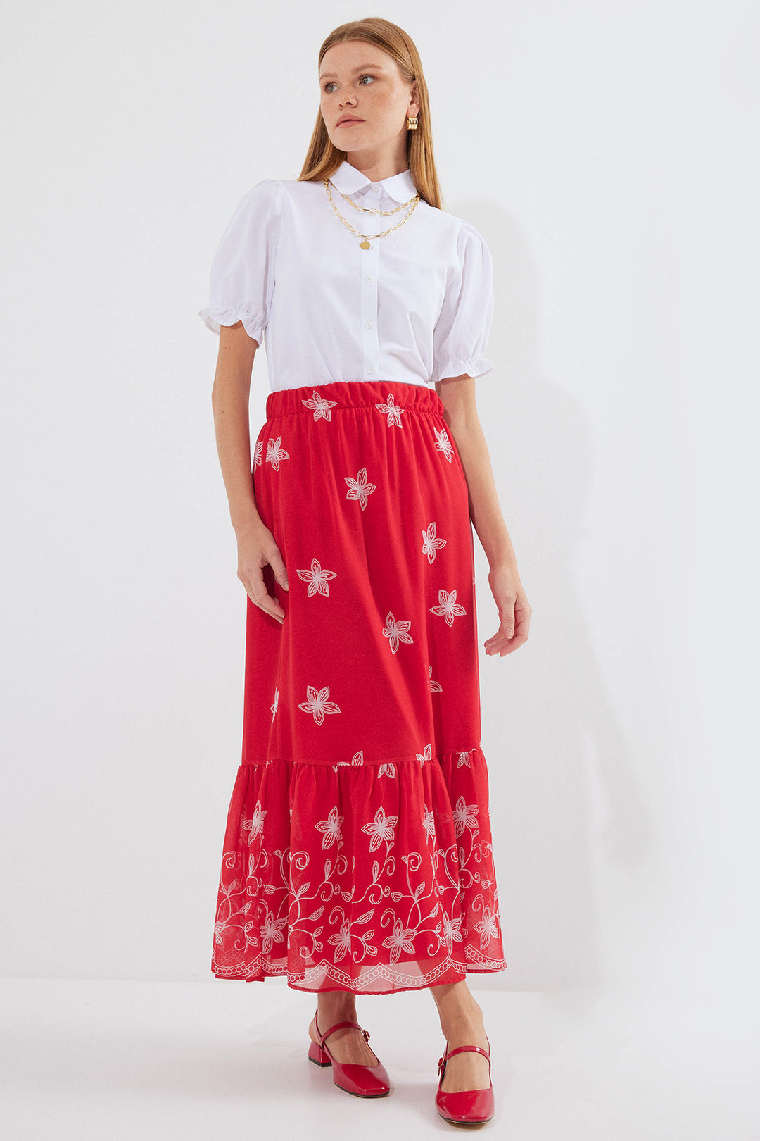 Bigdart 8010 Jupe Chiffon Imprimée - Rouge A.
