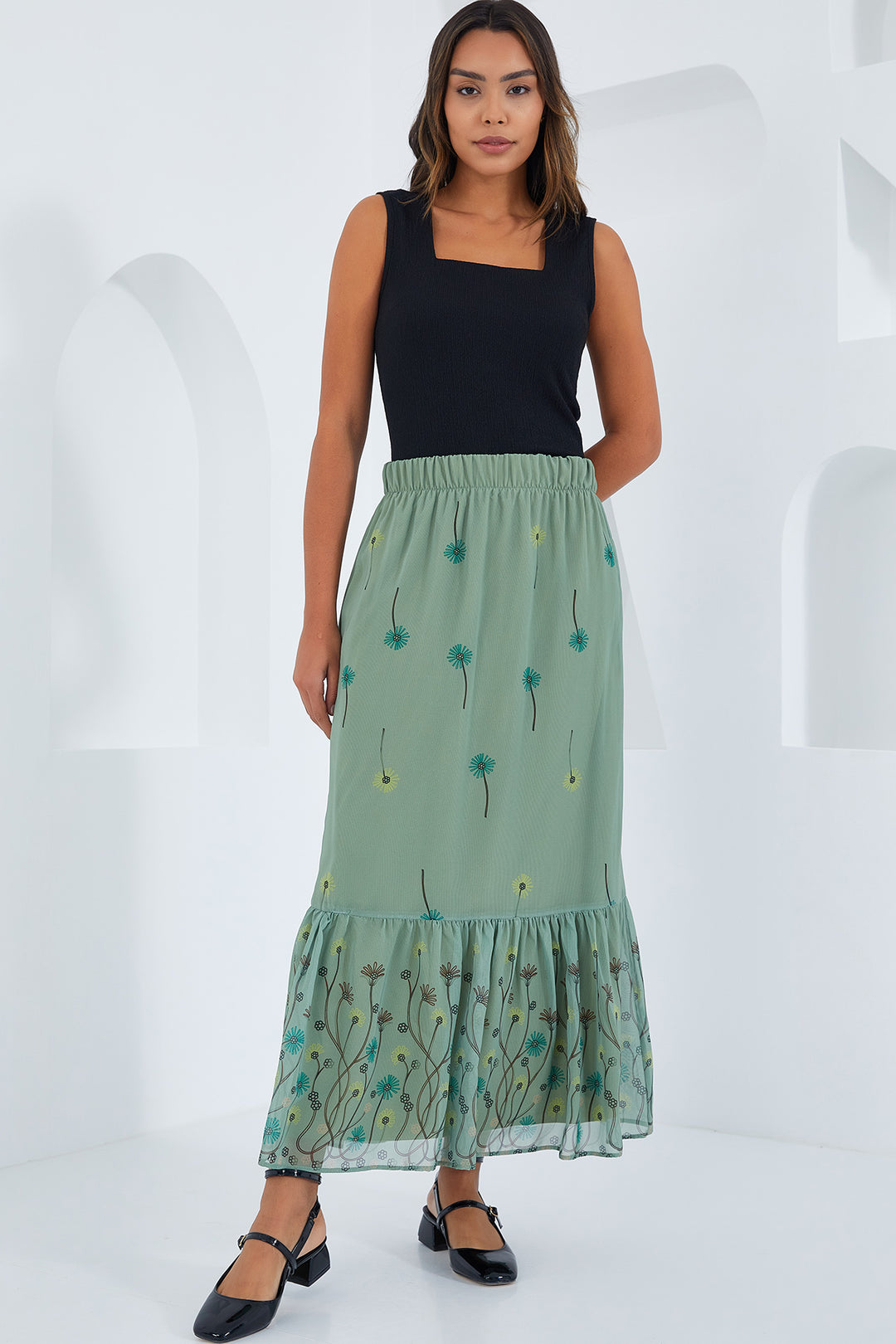 Bigdart Jupe en chiffon à motifs vert d'eau pour femme 8010