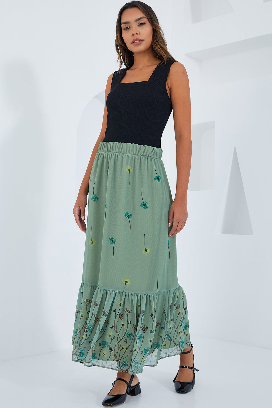 Bigdart Jupe en chiffon à motifs vert d'eau pour femme 8010