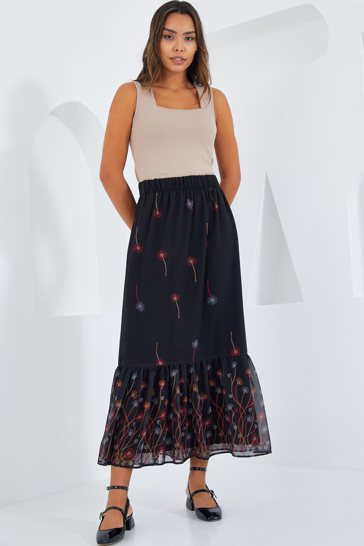 Bigdart Jupe en Chiffon Femme Noir Orange à Motifs 8010 - d. Noir