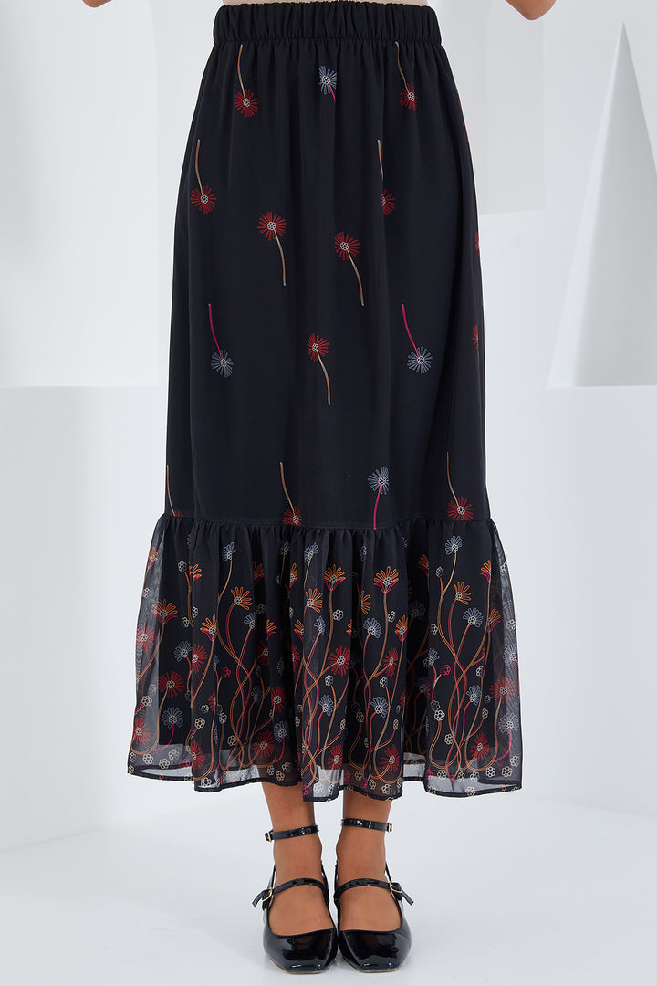 Bigdart Jupe en Chiffon Femme Noir Orange à Motifs 8010 - d. Noir
