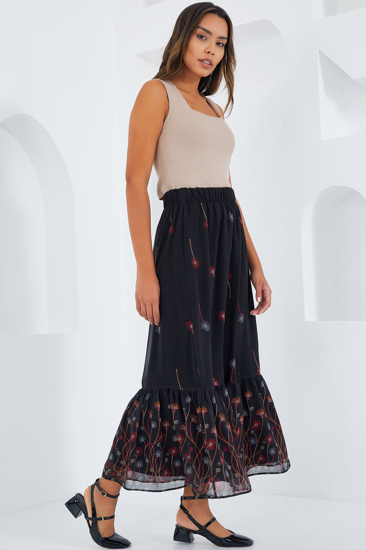 Bigdart Jupe en Chiffon Femme Noir Orange à Motifs 8010 - d. Noir