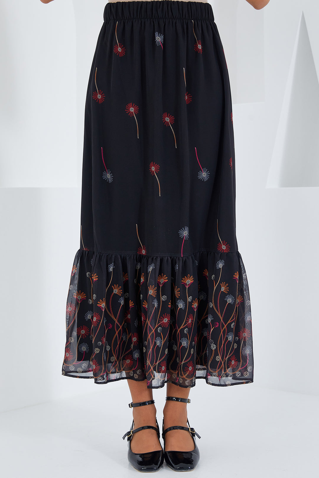 Bigdart Jupe en Chiffon Femme Noir Orange à Motifs 8010 - d. Noir