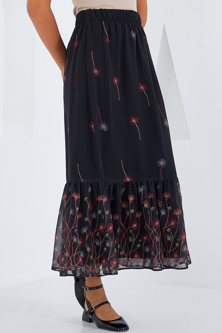 Bigdart Jupe en Chiffon Femme Noir Orange à Motifs 8010 - d. Noir
