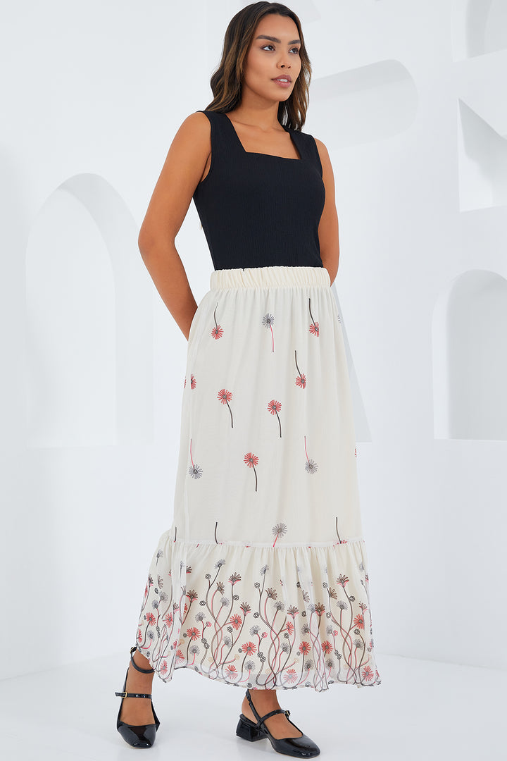 Bigdart Jupe en chiffon à motifs écru pour femme 8010