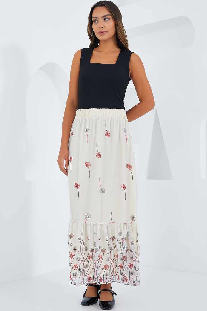 Bigdart Jupe en chiffon à motifs écru pour femme 8010