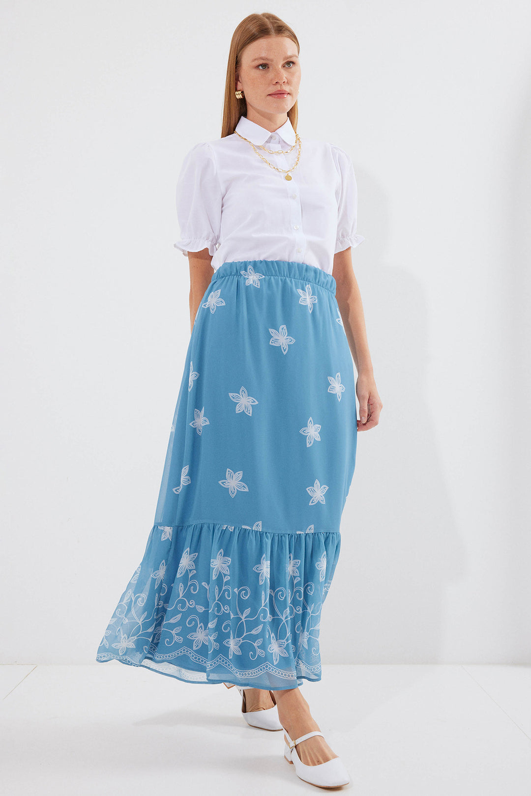 Bigdart 8010 Jupe Chiffon Imprimée - Indigo