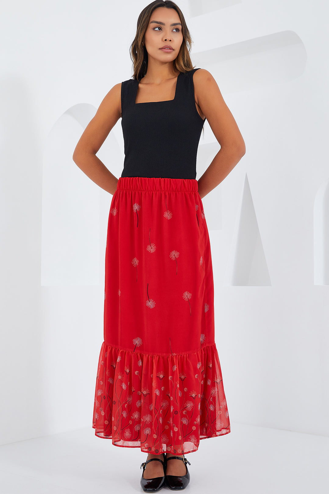 Bigdart Jupe en chiffon à motifs rouge pour femme 8010