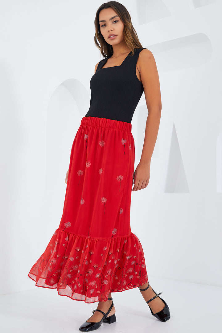 Bigdart Jupe en chiffon à motifs rouge pour femme 8010