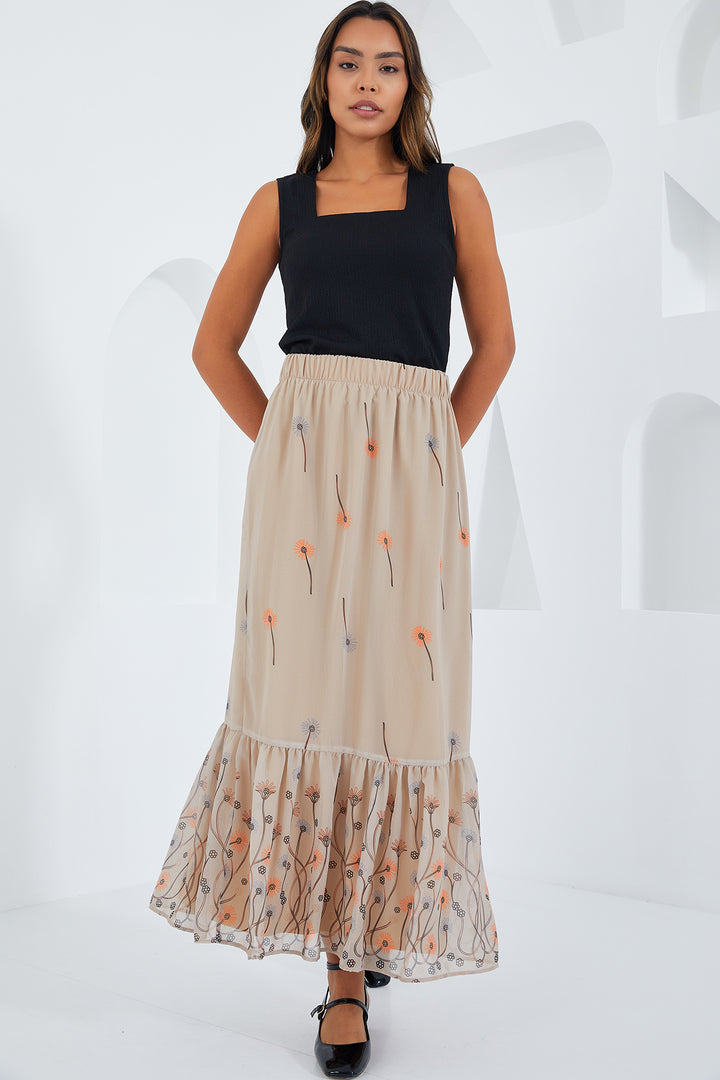 Bigdart Jupe en chiffon à motifs crème pour femme 8010