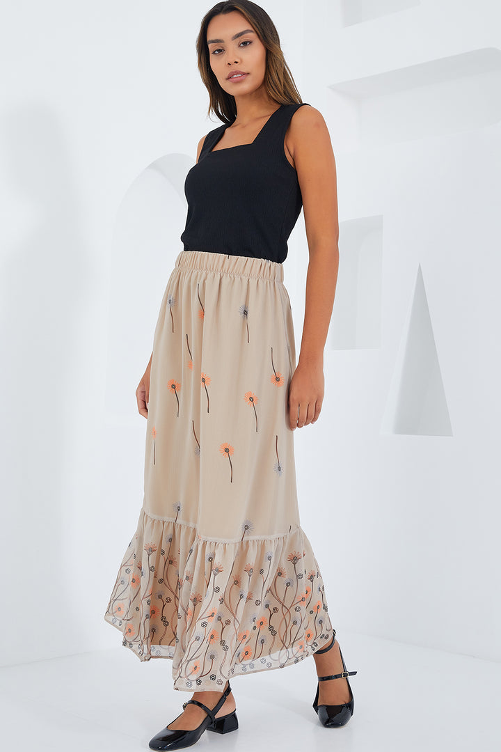 Bigdart Jupe en chiffon à motifs crème pour femme 8010