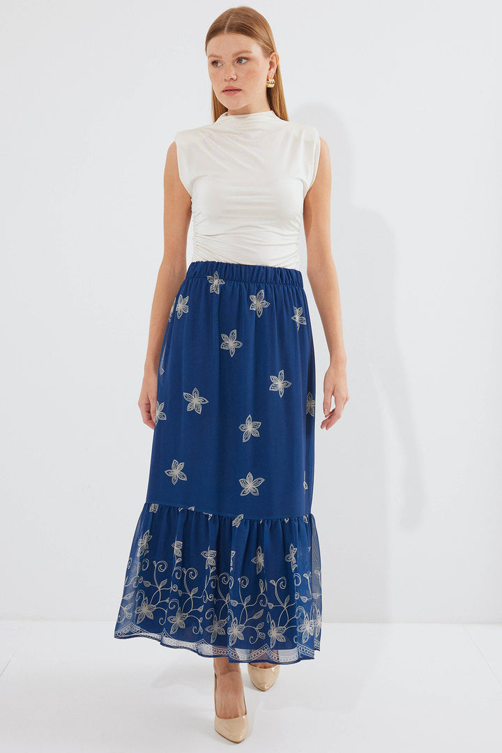 Bigdart Jupe Chiffon Imprimée Femme en Bleu marine 8010
