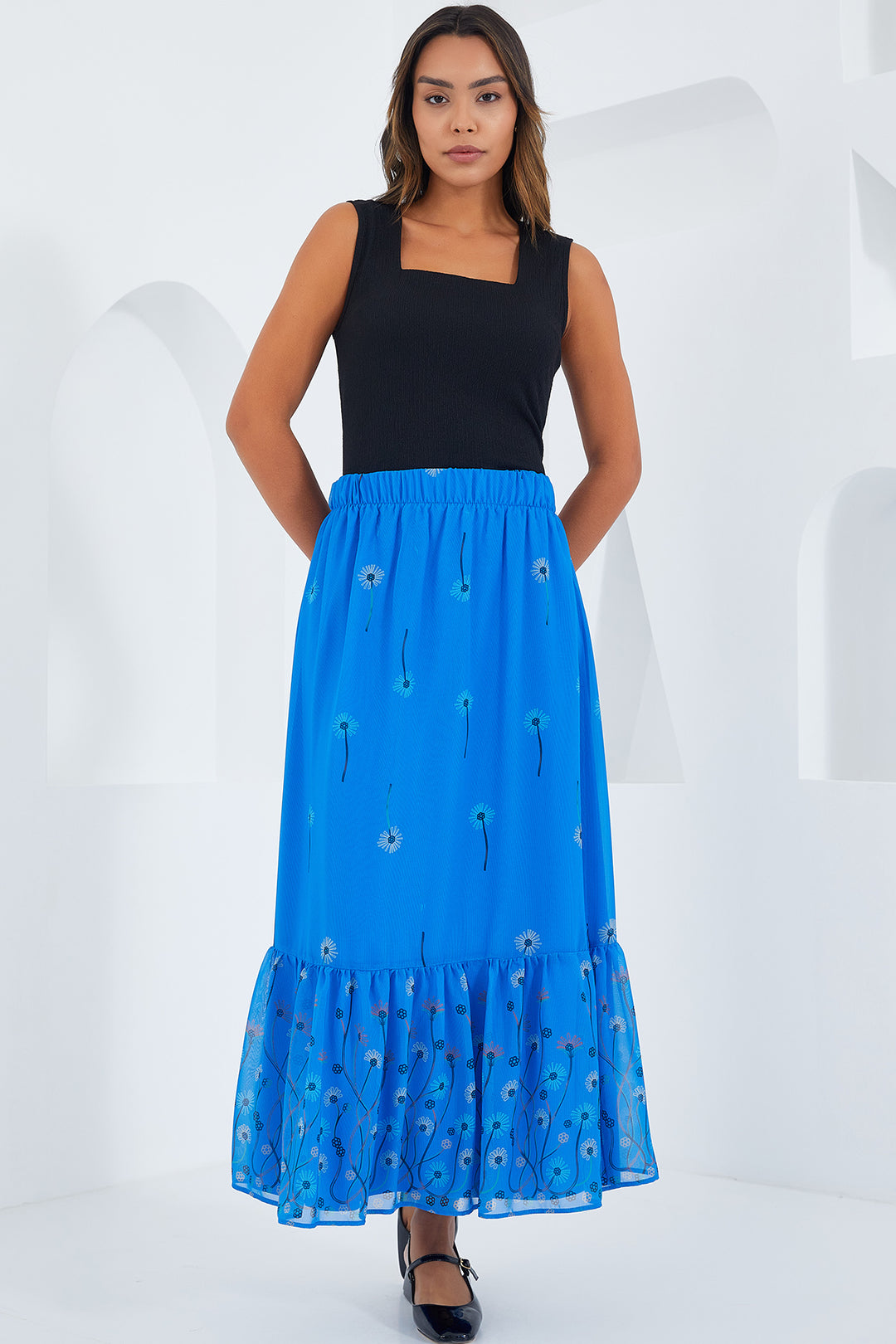 Bigdart Jupe en chiffon à motifs bleu roi pour femme 8010