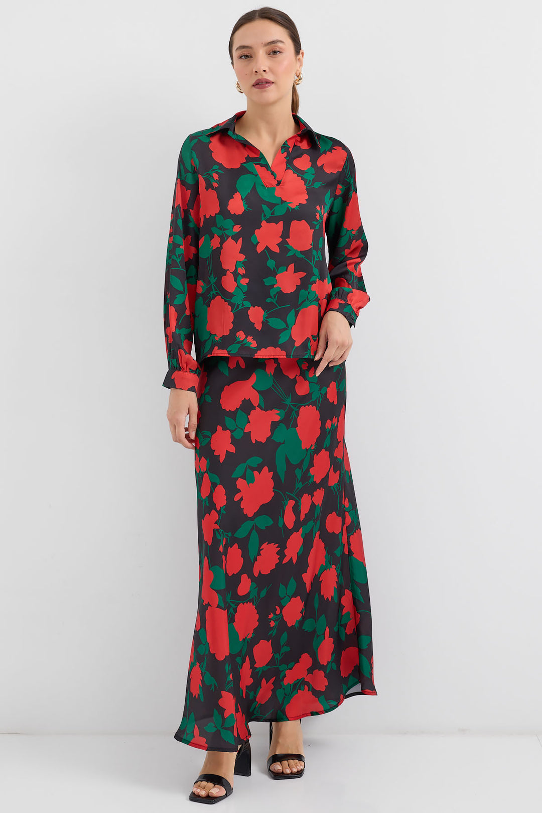 Bigdart Ensemble en satin à motifs noir et rouge pour femme 8018