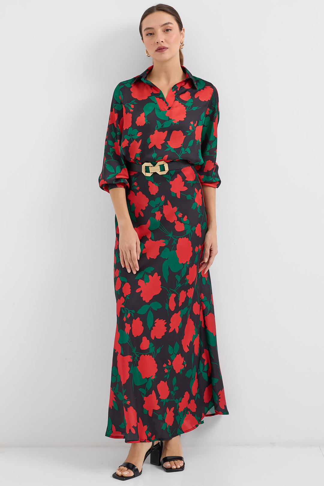 Bigdart Ensemble en satin à motifs noir et rouge pour femme 8018