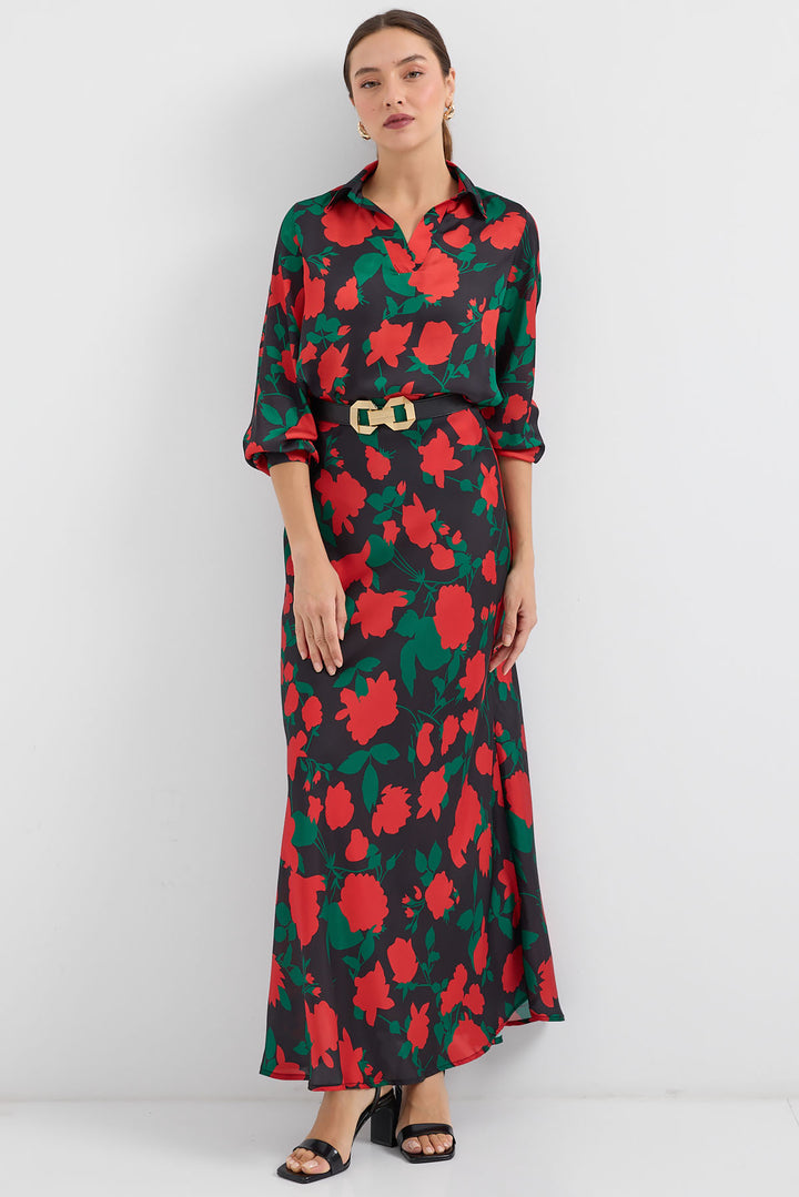 Bigdart Ensemble en satin à motifs noir et rouge pour femme 8018