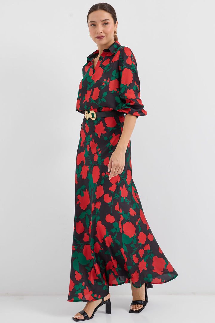 Bigdart Ensemble en satin à motifs noir et rouge pour femme 8018
