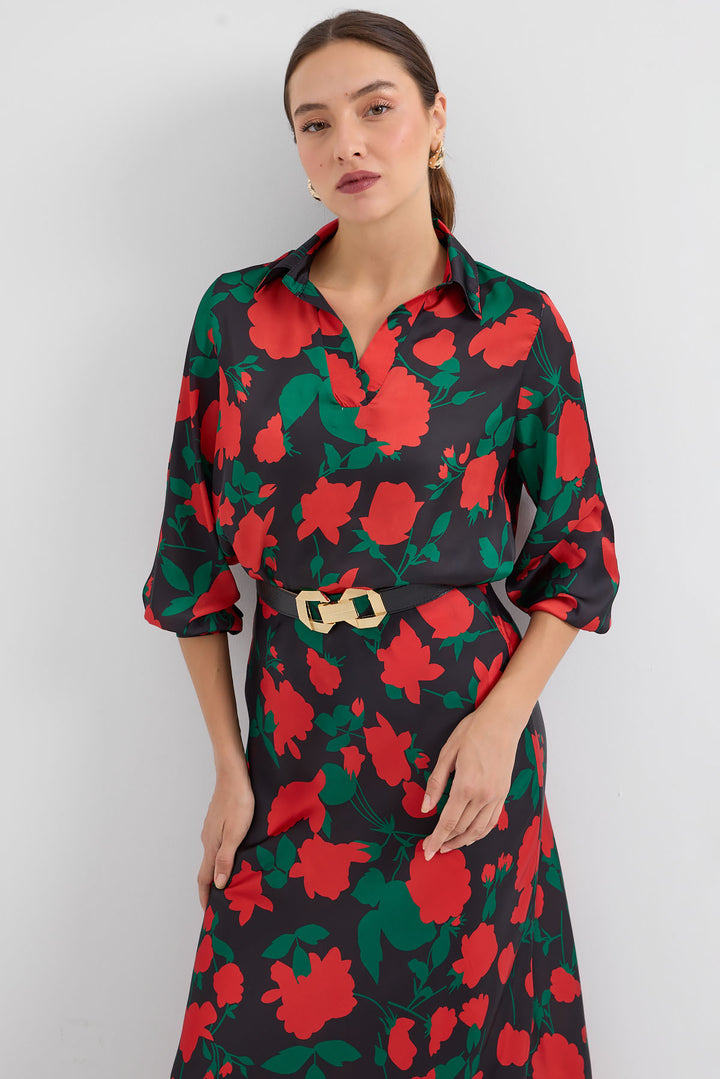Bigdart Ensemble en satin à motifs noir et rouge pour femme 8018