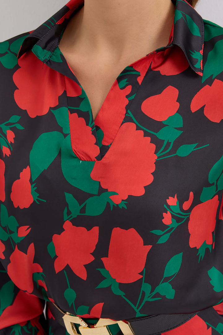 Bigdart Ensemble en satin à motifs noir et rouge pour femme 8018