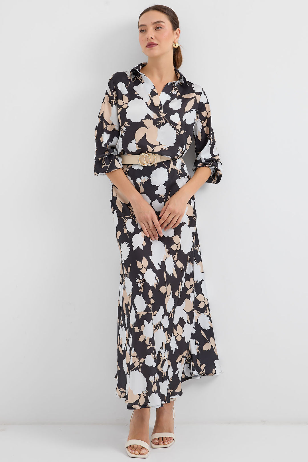 Bigdart 8018 Ensemble en Satin Imprimé - Noir