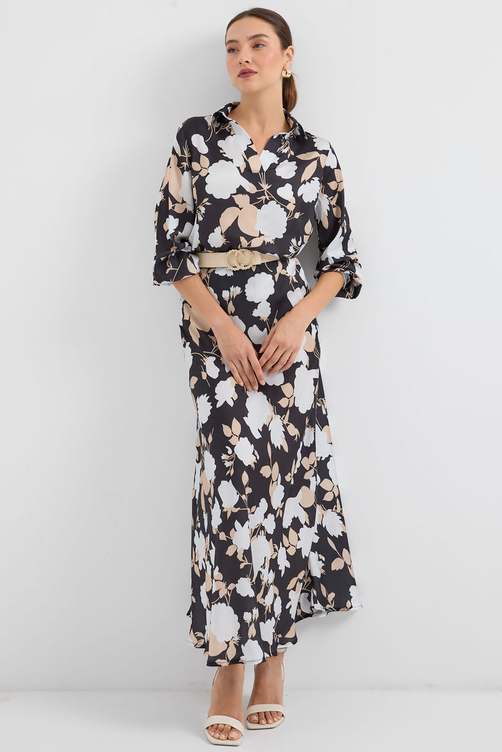 Bigdart 8018 Ensemble en Satin Imprimé - Noir