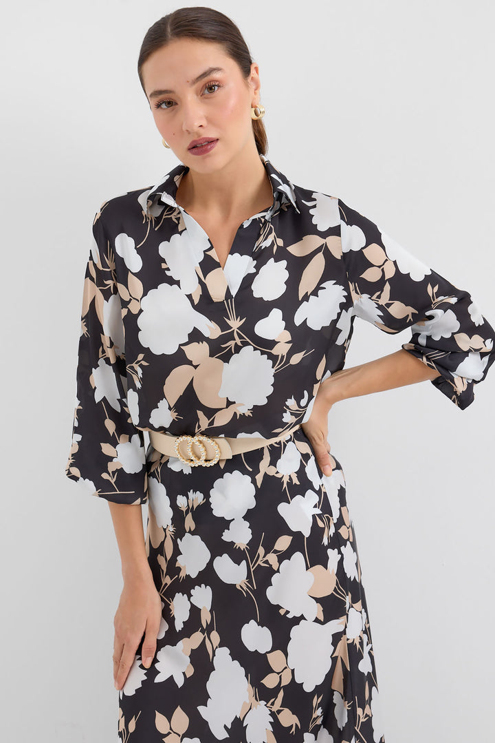 Bigdart 8018 Ensemble en Satin Imprimé - Noir