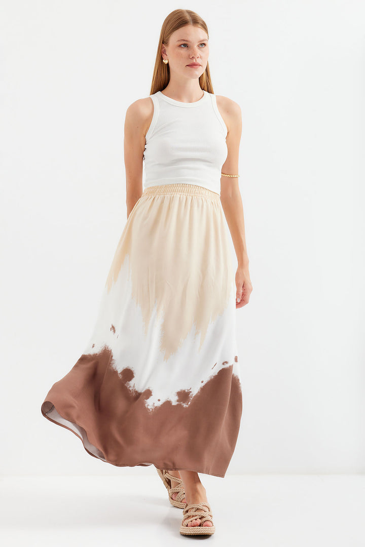 Bigdart 8025 Jupe longue en viscose à motifs - Beige