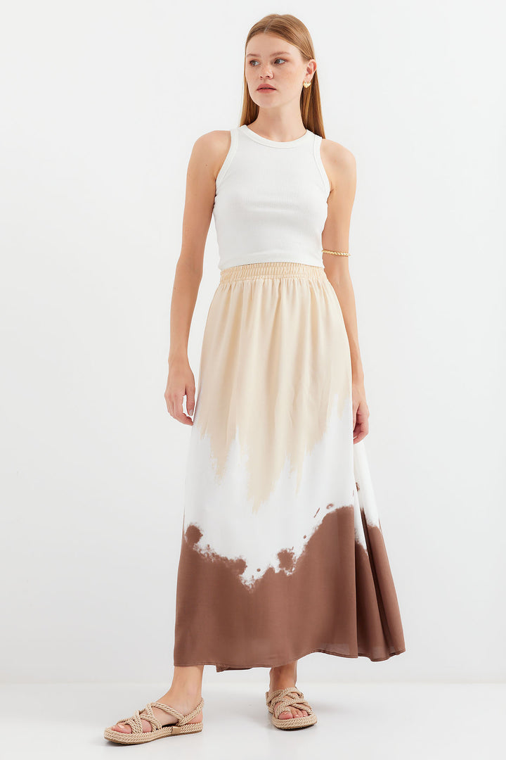 Bigdart 8025 Jupe longue en viscose à motifs - Beige