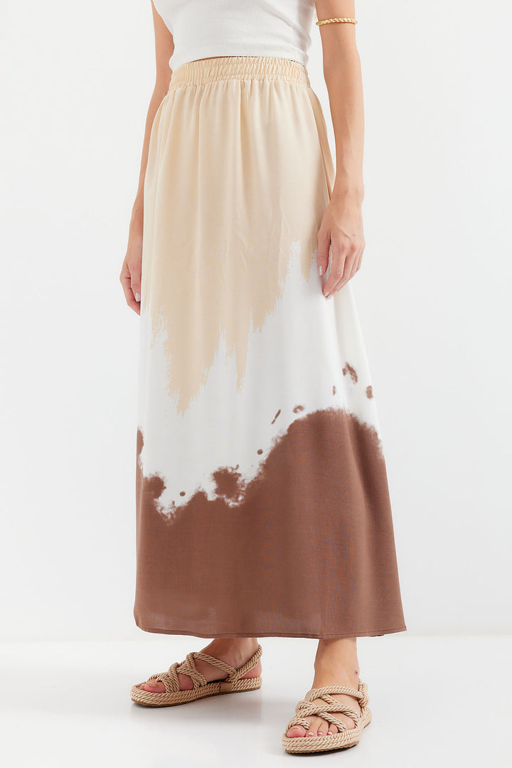 Bigdart 8025 Jupe longue en viscose à motifs - Beige