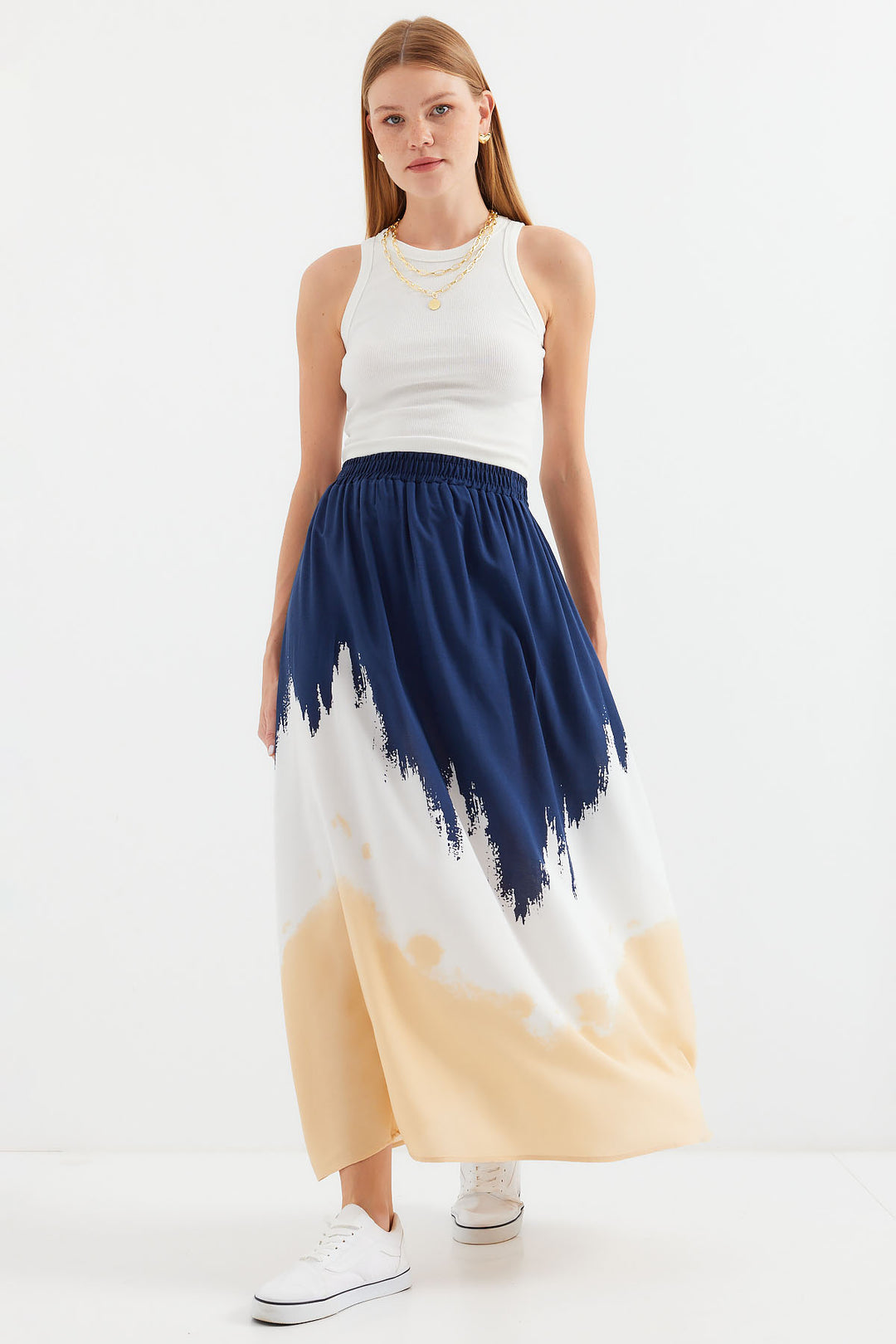 Bigdart Jupe Longue en Viscose Imprimée 8025 - Bleu marine