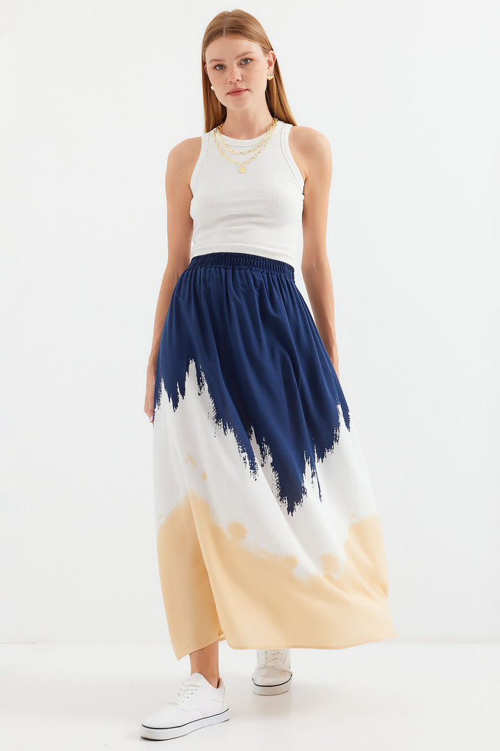 Bigdart Jupe Longue en Viscose Imprimée 8025 - Bleu marine