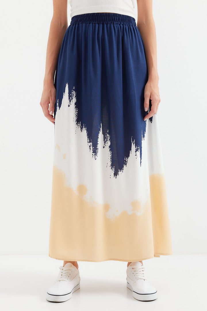 Bigdart Jupe Longue en Viscose Imprimée 8025 - Bleu marine