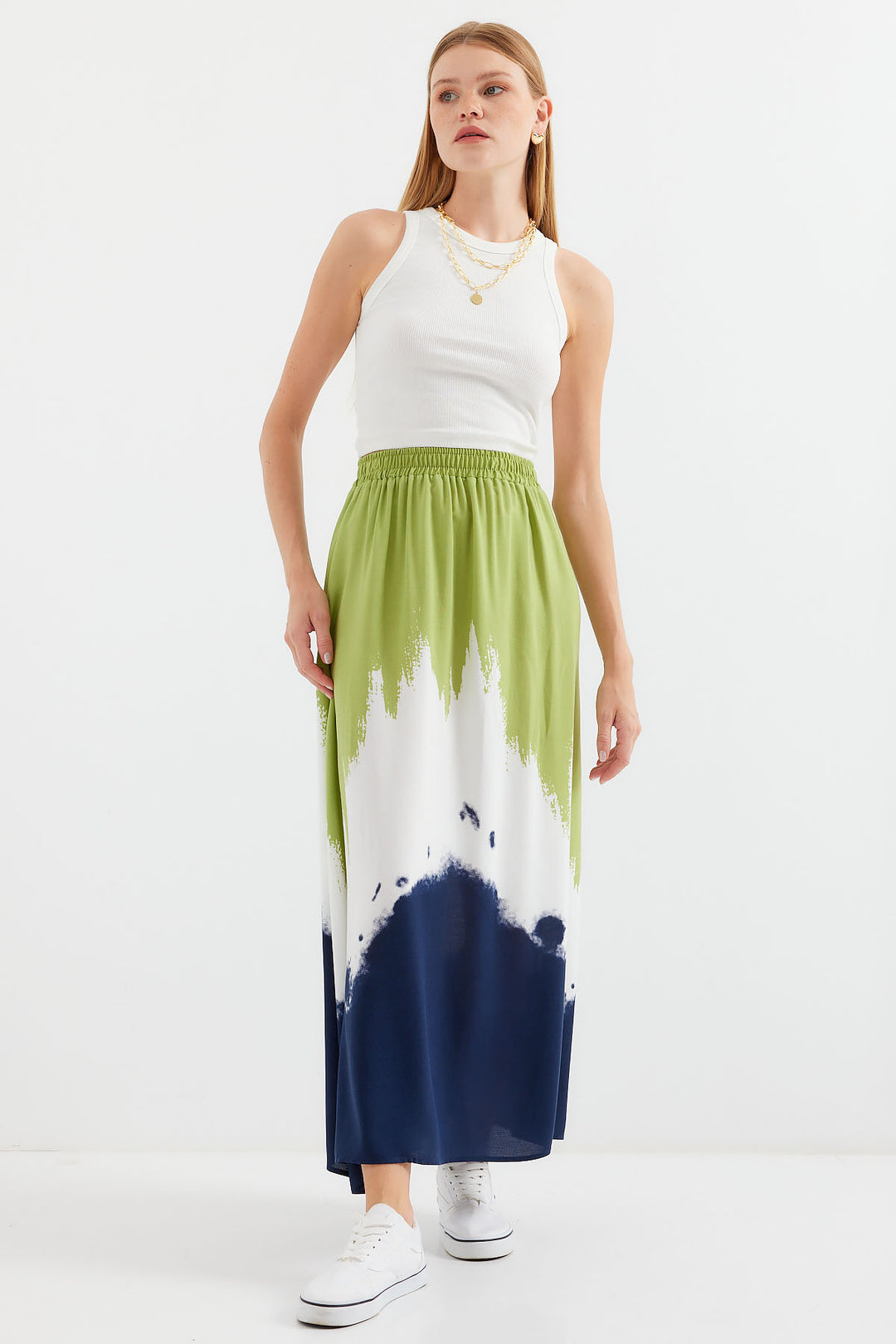 Bigdart 8025 Jupe longue en viscose à motifs - Vert