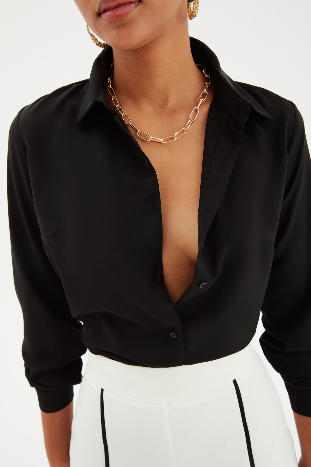 sateen chemise classique - noir