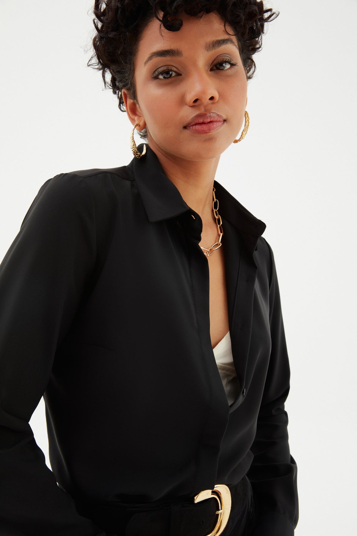 sateen chemise classique - noir