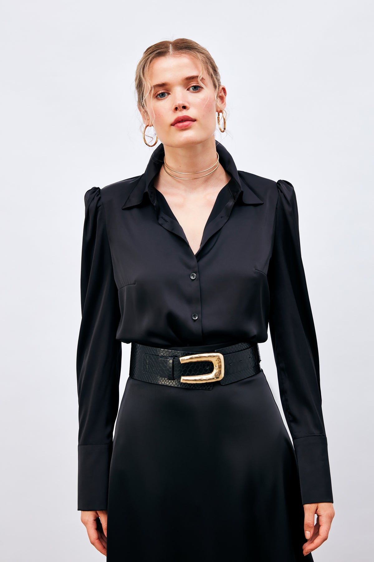 sateen chemise rembourrée en satin - noir