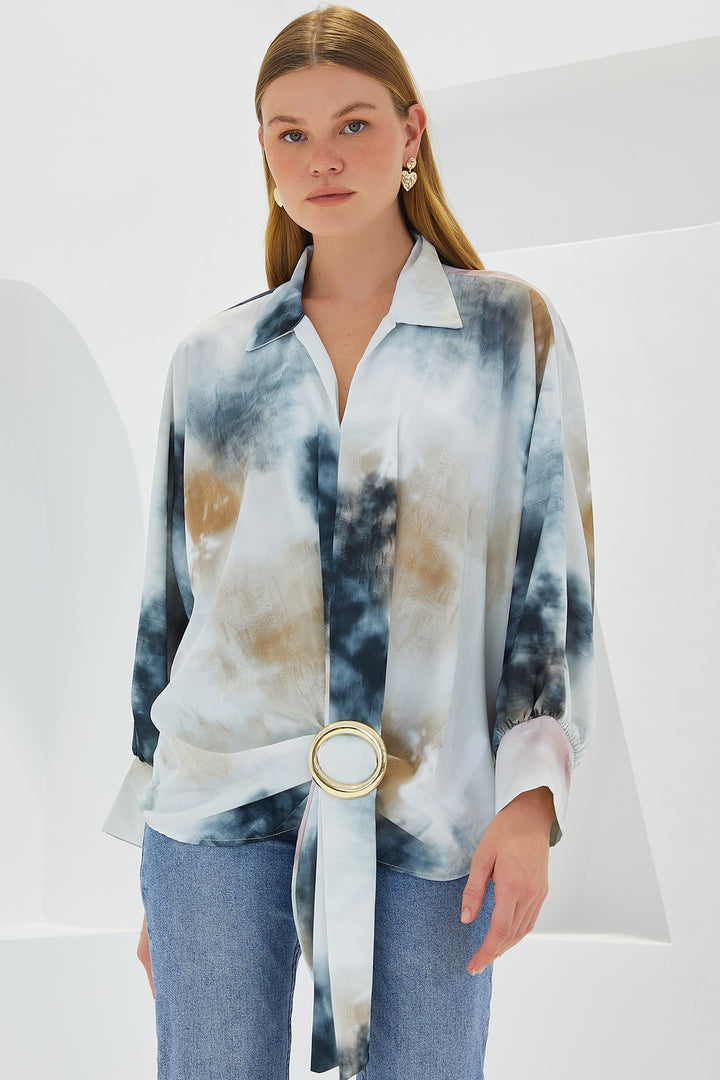Bigdart Chemisier Satin Oversize Détendu Femme Antracite Écru 907 - Anthracite