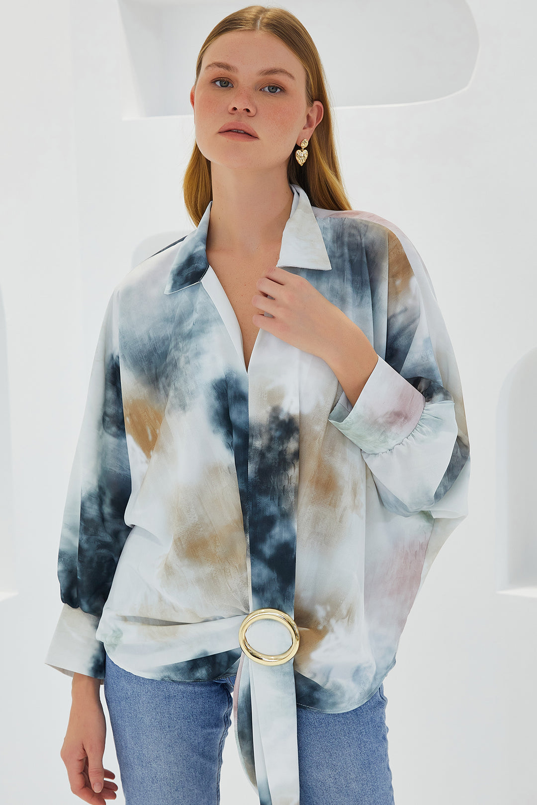 Bigdart Chemisier Satin Oversize Détendu Femme Antracite Écru 907 - Anthracite