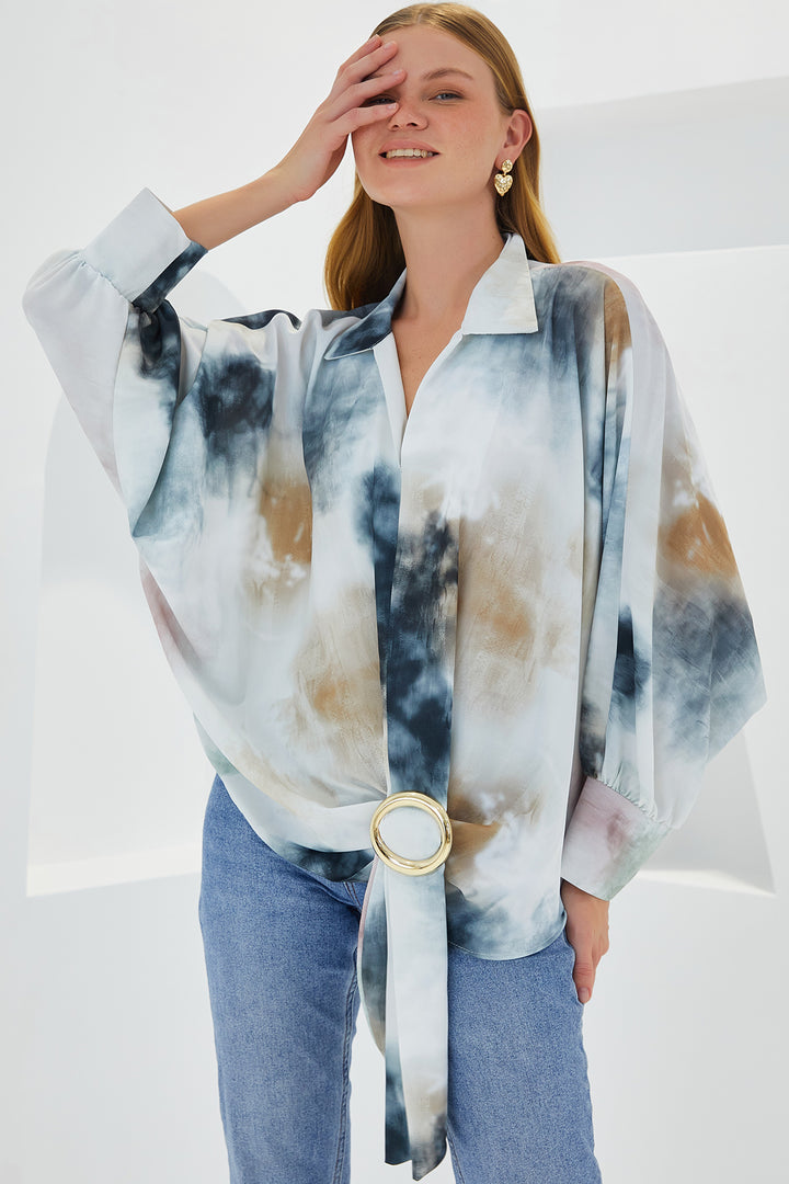 Bigdart Chemisier Satin Oversize Détendu Femme Antracite Écru 907 - Anthracite