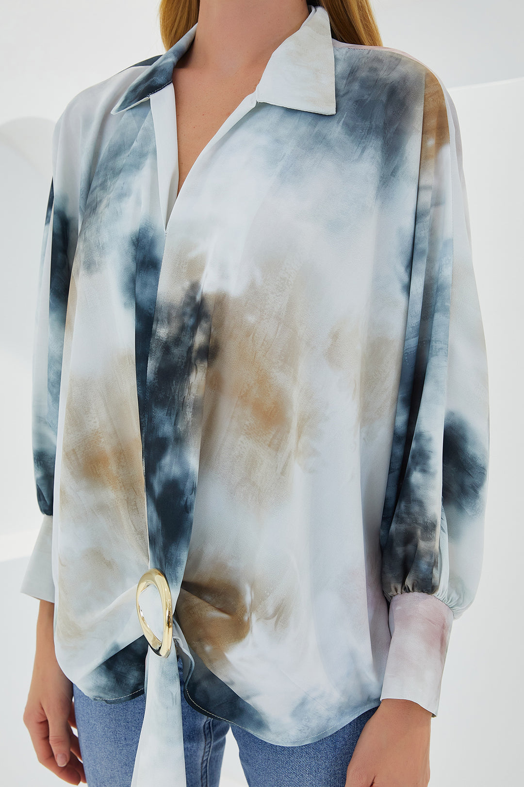Bigdart Chemisier Satin Oversize Détendu Femme Antracite Écru 907 - Anthracite