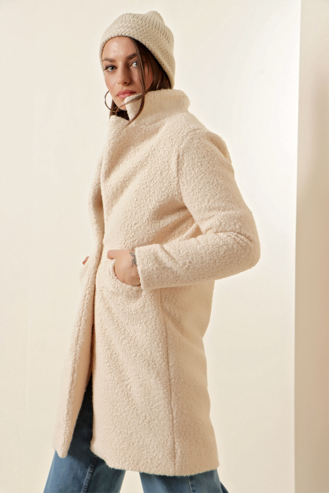 Bigdart 9082 Manteau oversize en laine - Écru