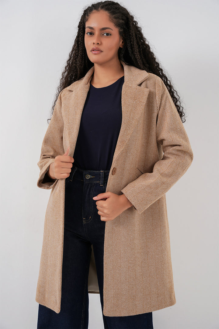 Bigdart 9085 Manteau en laine à motif chevron - Camel