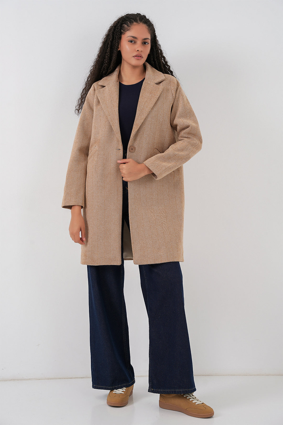 Bigdart 9085 Manteau en laine à motif chevron - Camel