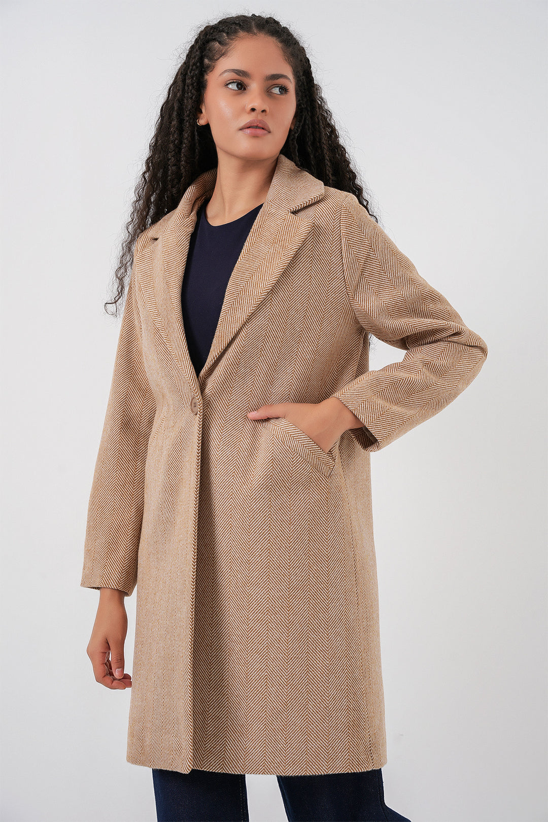Bigdart 9085 Manteau en laine à motif chevron - Camel