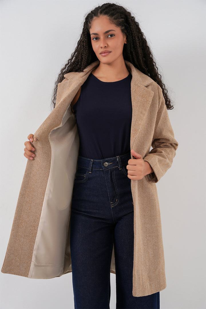 Bigdart 9085 Manteau en laine à motif chevron - Camel