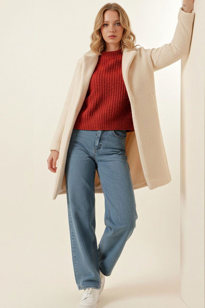 Bigdart 9085 Manteau en laine oversize pour femme - M.Crème